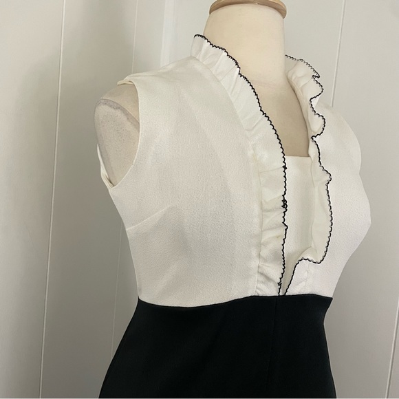 Vintage 70s 80s Colorblock Ruffle V-Neck Sleeveless Midi Dress‎ - Picture 11 of 12